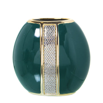 Vaso In Ceramica - Verde E Oro Con Brillantini Argentati