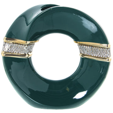 Vaso Cerchio In Ceramica - Verde E Oro Con Brillantini Argentati- 23x10x22cm